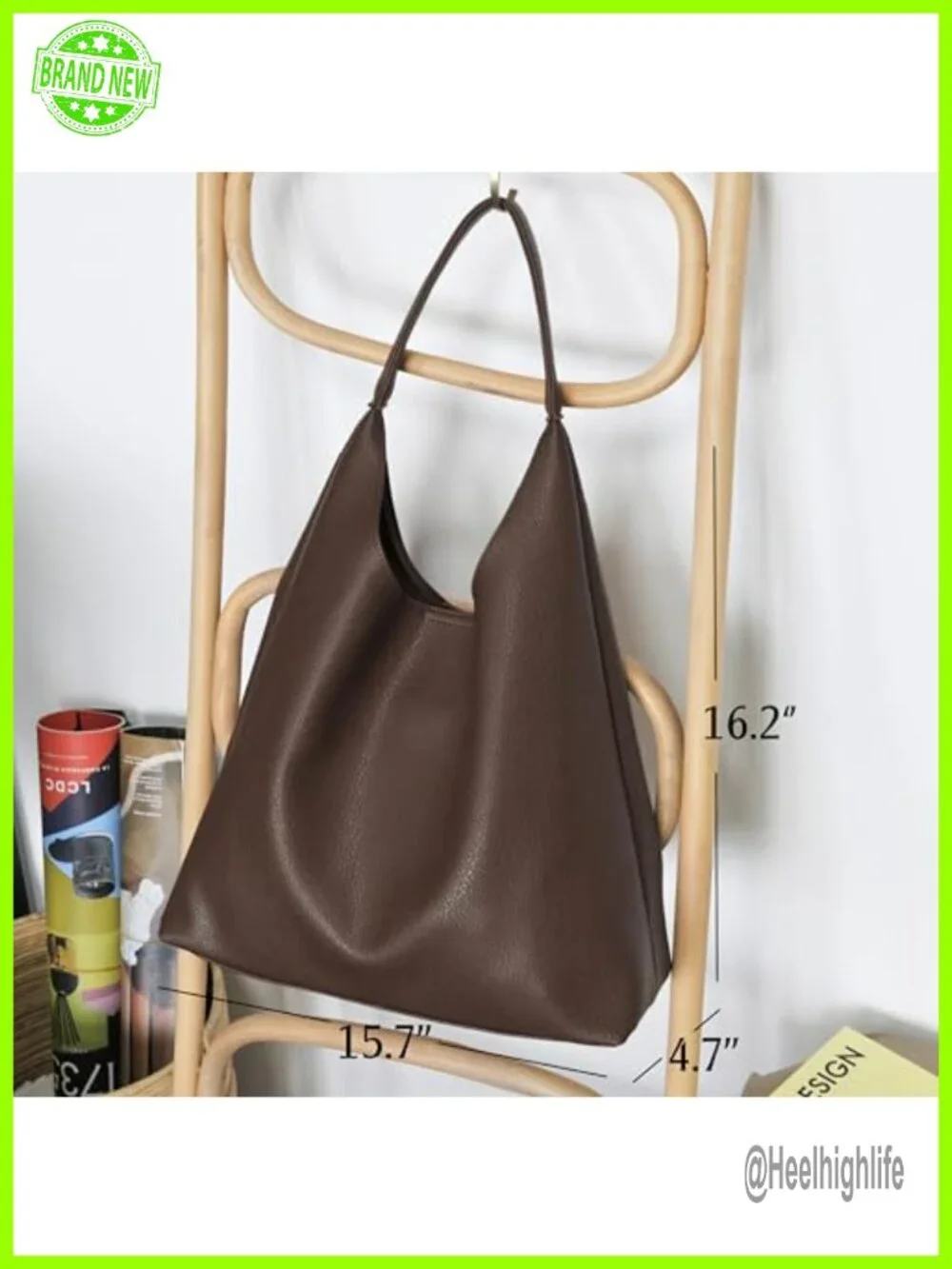Soft Vegan Leather Slouchy Hobo Shoulder Tote Bag with Magnetic Closure